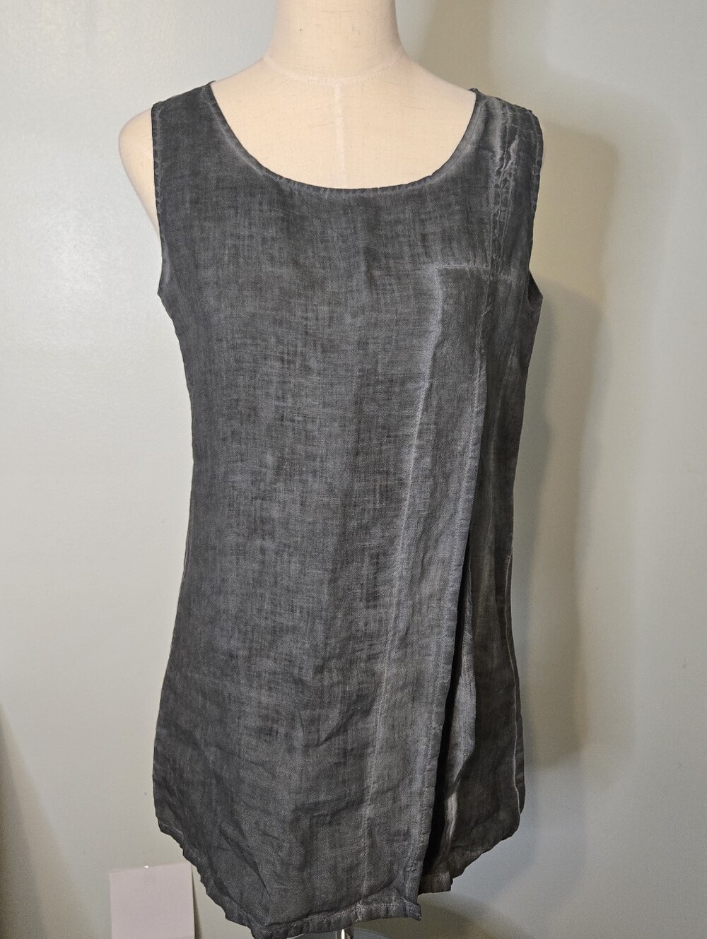 Sleeveless Washed Charcoal Linen Top